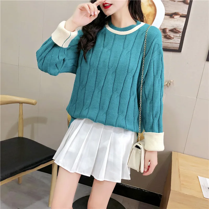 

Stripe All Match Thick Warm O-Neck Autumn Knitwear Sueter Mujer Loose Soft Knitted Sweater Pullover Long Sleeve Fashion Women