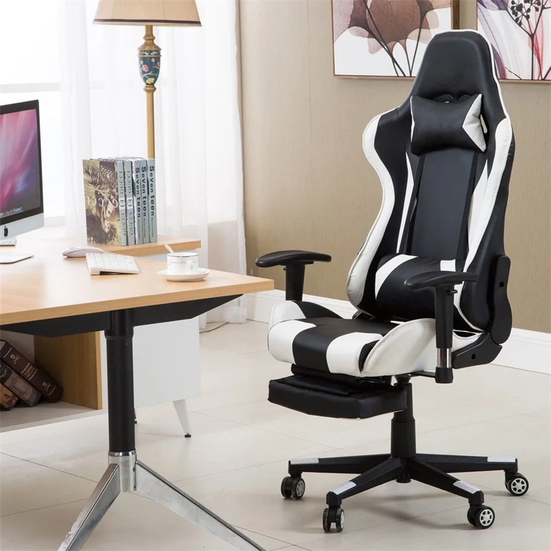 Белый высокий задний гоночный кресло игровой стул с подставкой для ног устойчивый к царапинам PU кожаный 5 Универсальные ролики офисный
