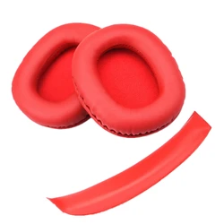 Premium Leather Ear Pads Cover and Head Beam Cushion (Red 1 set)