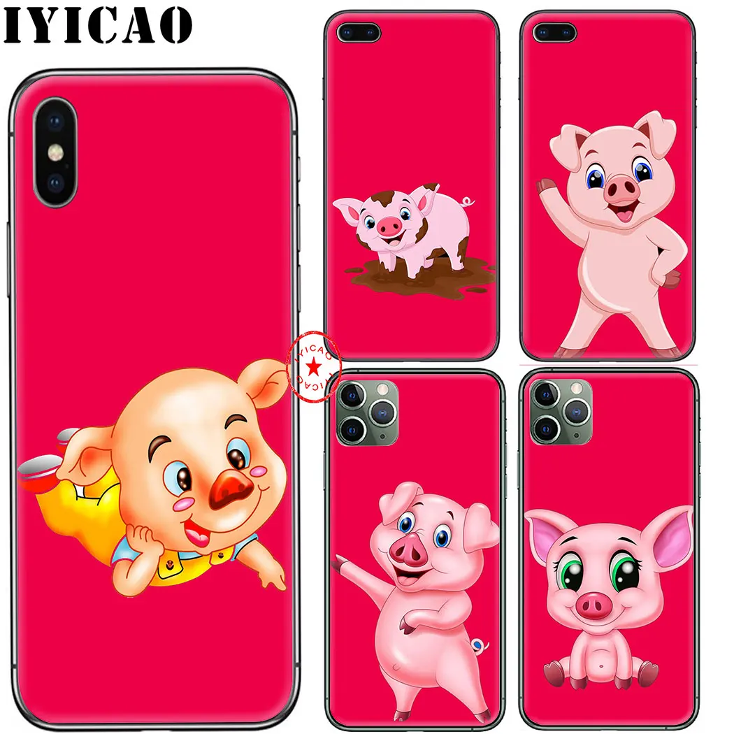 Мягкий чехол IYICAO с милой синей Свинкой для iphone 11 Pro Xr Xs Max 6 6s 7 8 Plus 5 5S Se силиконовый
