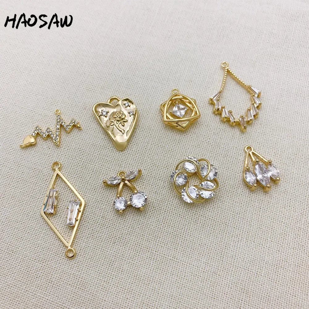

HAOSAW Choose 2Pcs/Lot Jewelry Accessories/DIY Earrings Making/CZ Pendant/Genuine Gold Plating/Hand Made/Earring Findings/Charms