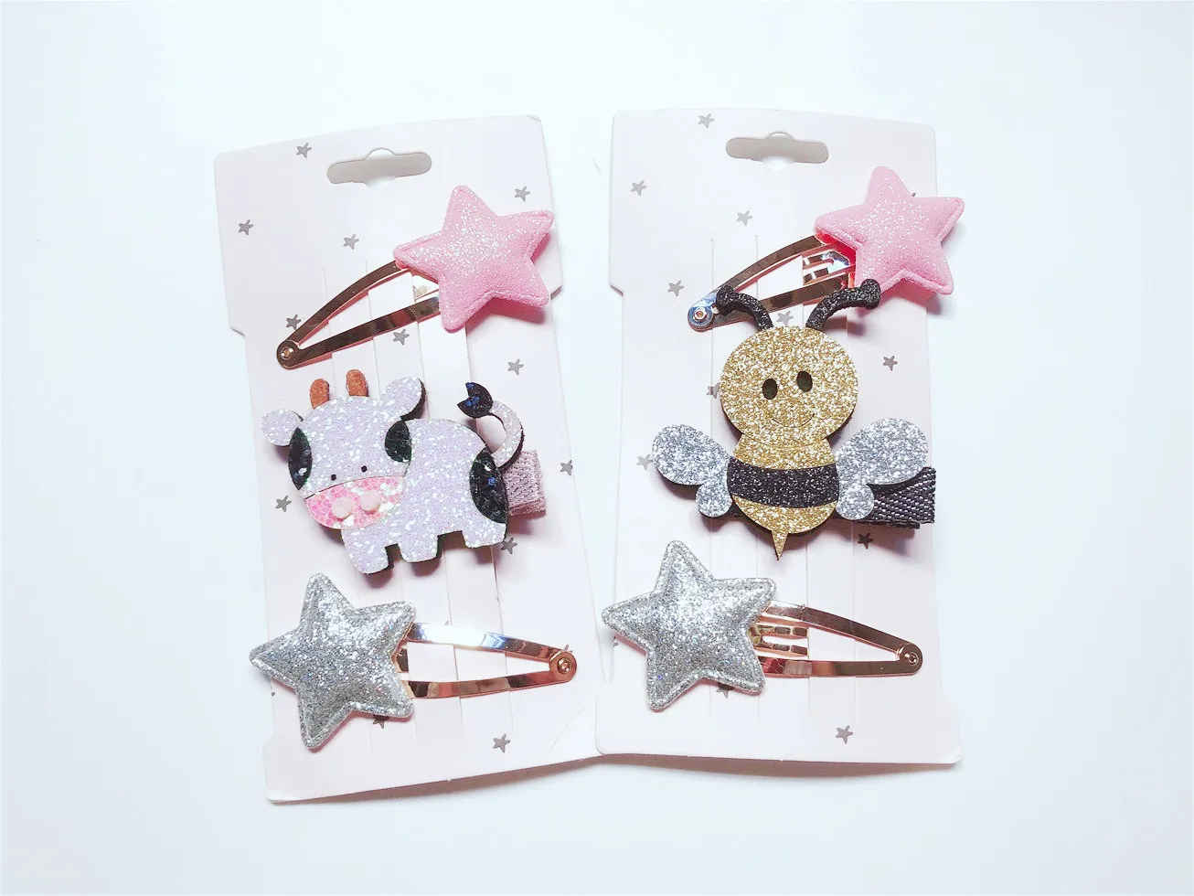 

Boutique ins 6sets Fashion Cute Glitter Bee Cow Animal Hairpins Star Snap Clips Barrettes Princess Headwear Hair Accessories