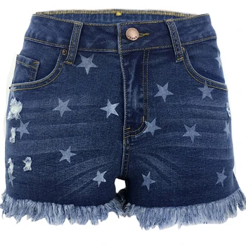 

Summer new five-pointed star zipper hole tassel daily home sexy denim shorts 2020