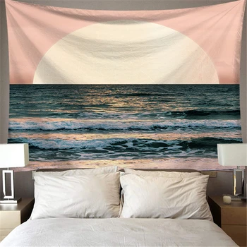 

Nature Sunset Wall Tapestry Sea Landscape Beach Wall Blanket Hippie Backdrop Wall Headboard Tapestries Art Boho Cloth Dorm Decor