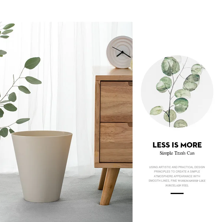 Jordanjudy Simple Garbage Can Kitchen Bedroom Will Push Garbage Can PP Material Environmentally Friendly Garbage Can