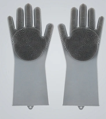Gray 1 пара, перчатки для мытья посуды, силиконовые перчатки для мытья посуды с чистящей щеткой, кухонные перчатки для мытья посуды - Color: Gray