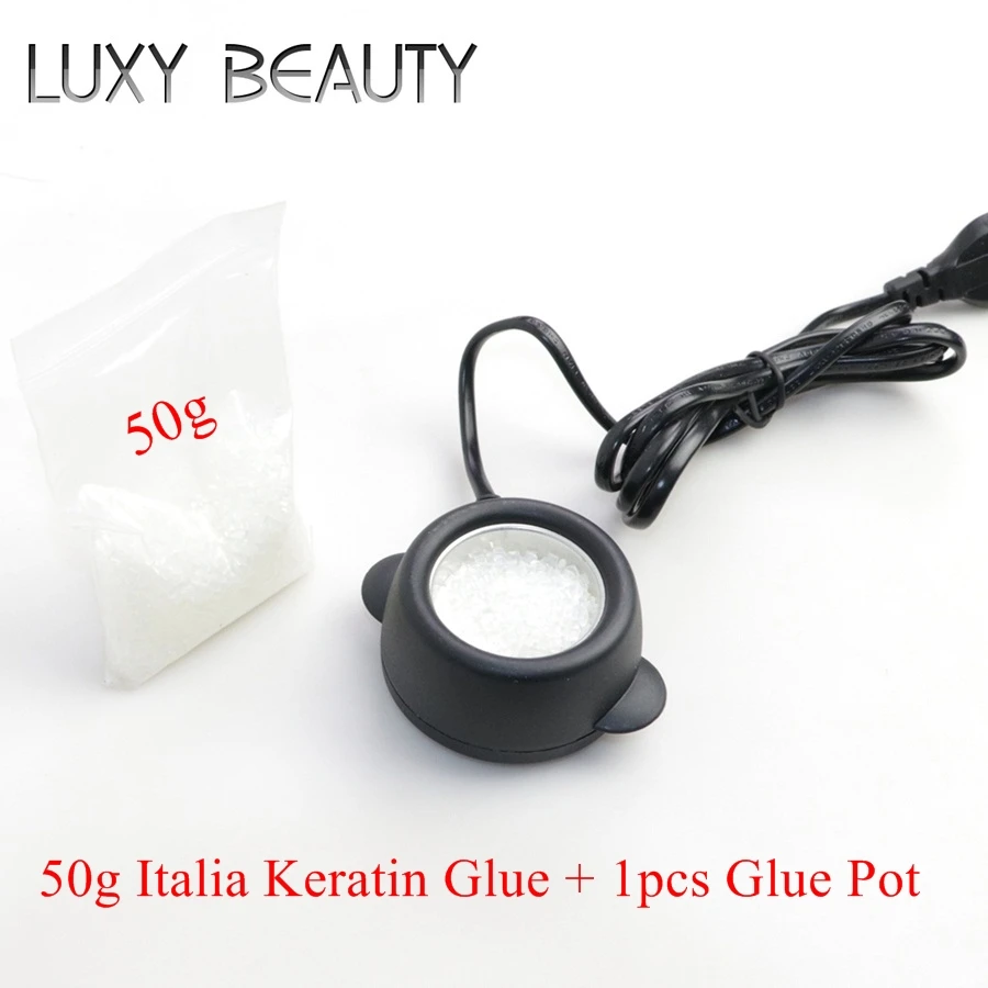 Hot Melt Glue Pot +50g Italia Keratin Glue Grain Transparente For Hair Extension tools Support Hot Salon Fusion
