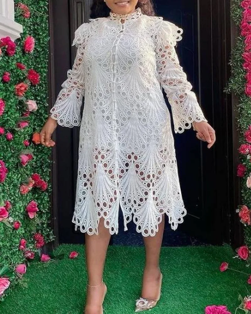 African White Lace Dress Women Hollow 