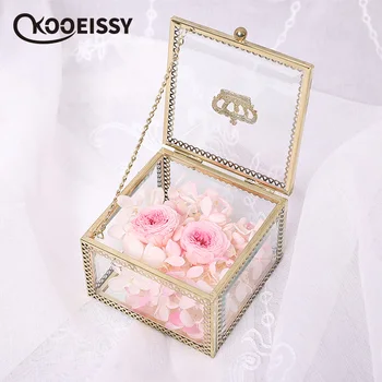 

Noble Golden Border Polygon with Cover Glass Jewelry Storage Box Lipstick Cosmetic Organizer Female Earrings Container