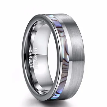 

New High Polished Classic Silmple Carbide Abalone Shell Men Tungsten Steel Ring Gun Silver color Men Opal Wedding Ring Jewellery