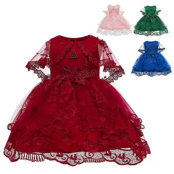 

Summer Baby Girl Clothing Princess Pink embroidered Flower Dress Girls Vintage Children Dress Wedding Party Ball Gown Toddler