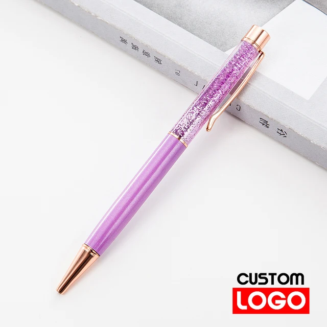 Creative Gold Foil Oil Pen Crystal Wafer Pen High-grade Metal Signature Pen Custom LOGO Lettering Engraved Name Stationery purple