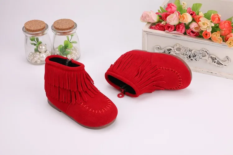Newborn Baby Girl Shoes 3 Colors Keep Warm Kids Shoes Frist Walker Fringe Shoes Infant Toddler Soft Soled Anti-slip Boots