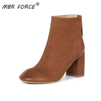 

MBR FORCE 2020 New Fashion Cowhide Ankle Boots Women Warm Booties for Woman Ladies boots shoes large size 34-42 casual office