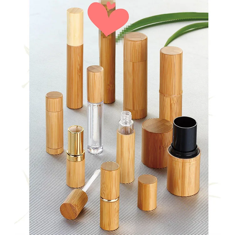 

wholesale lipstick tube bulk 3ml 5ml bamboo lipstick tube container empty lipstick tube with packing boxes engraving logo