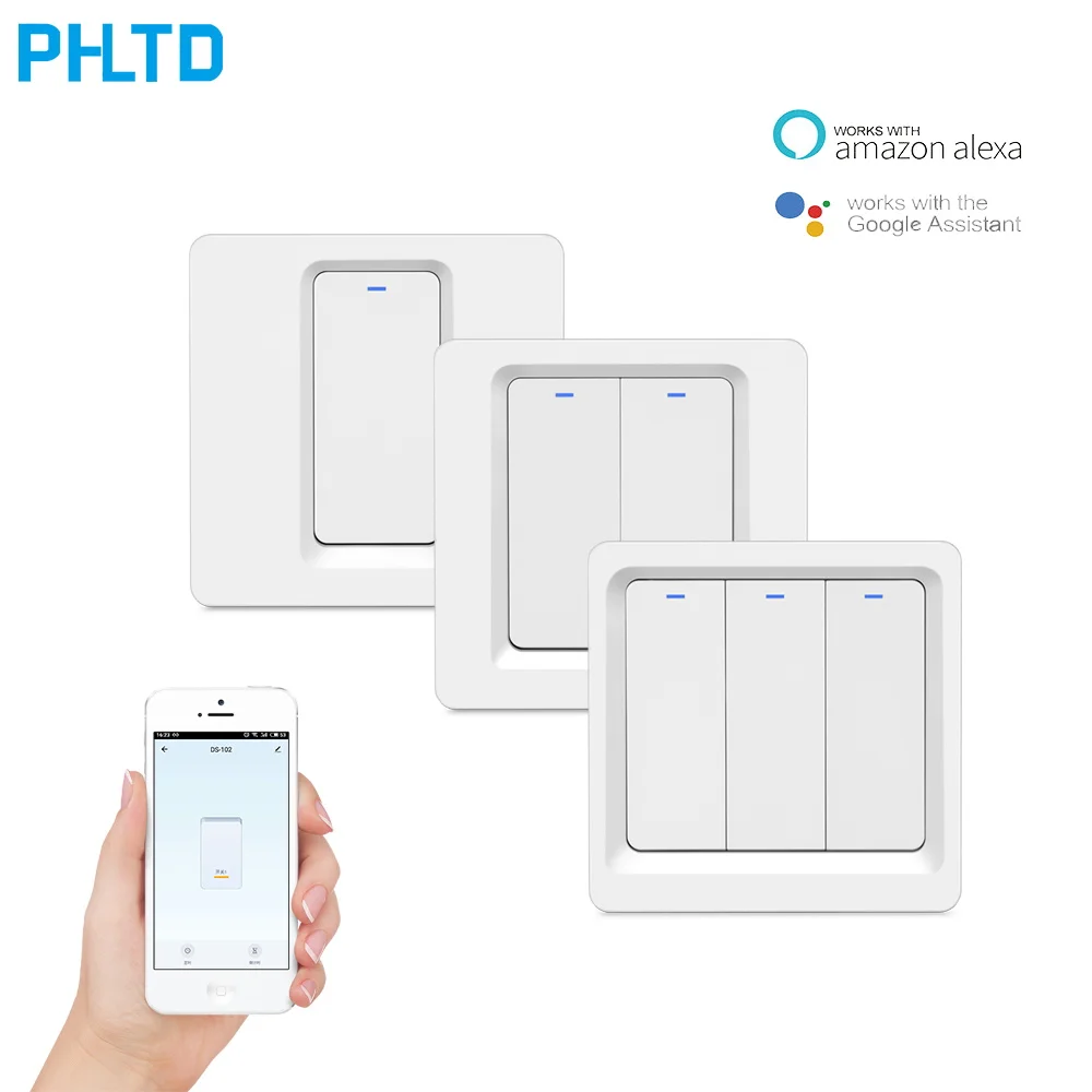 Baratos Interruptor de luz inteligente WiFi smart life home Alexa Google control de voz 1 2 3 Gang interruptor de pared