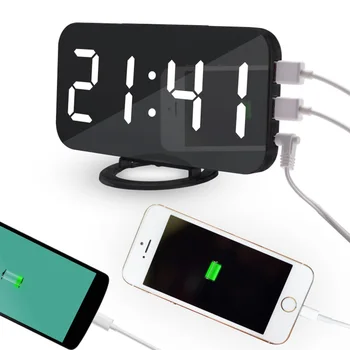 

Digital Alarm Clock Night Light 6.5inch LED Display Electric Clock Snooze Mirror Surface USB Charge TUE88
