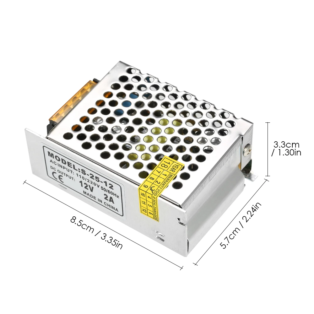 

Hot New AC 110V/220V to DC 12V 2A 25W Adjustable Switch Power Supply Voltage Transformer for LED Strip Light