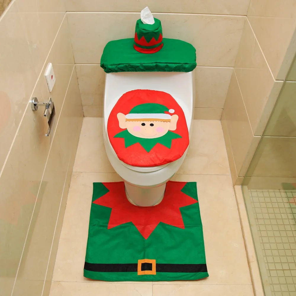 3pcs Christmas Decorations for Home Bathroom Toilet Seat Cove Paper Rug Natal Christmas Ornaments Santa New Year Decor navidad