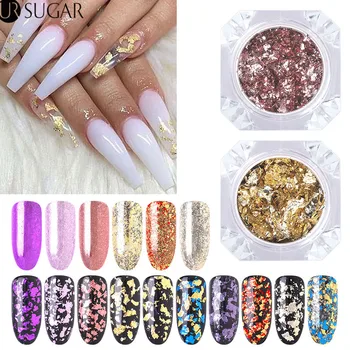 

2Pcs/set Irregular Nail Glitter Sequins Mirror Chameleon Flakes Powder Gold Silver Red Paillette Tips Nail Decorations