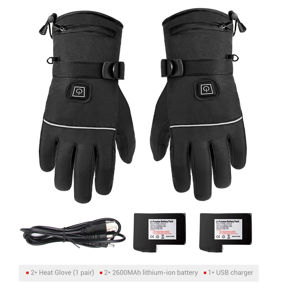 Водонепроницаемые мотоциклетные перчатки с подогревом Guantes Moto Heating USB грелка для рук Электрические Тепловые перчатки с подогревом перчатки с питанием от батареи - Цвет: A2 With Battery