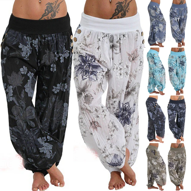 Boho Pants - Harem Style - Teal & White Mandala Floral Print