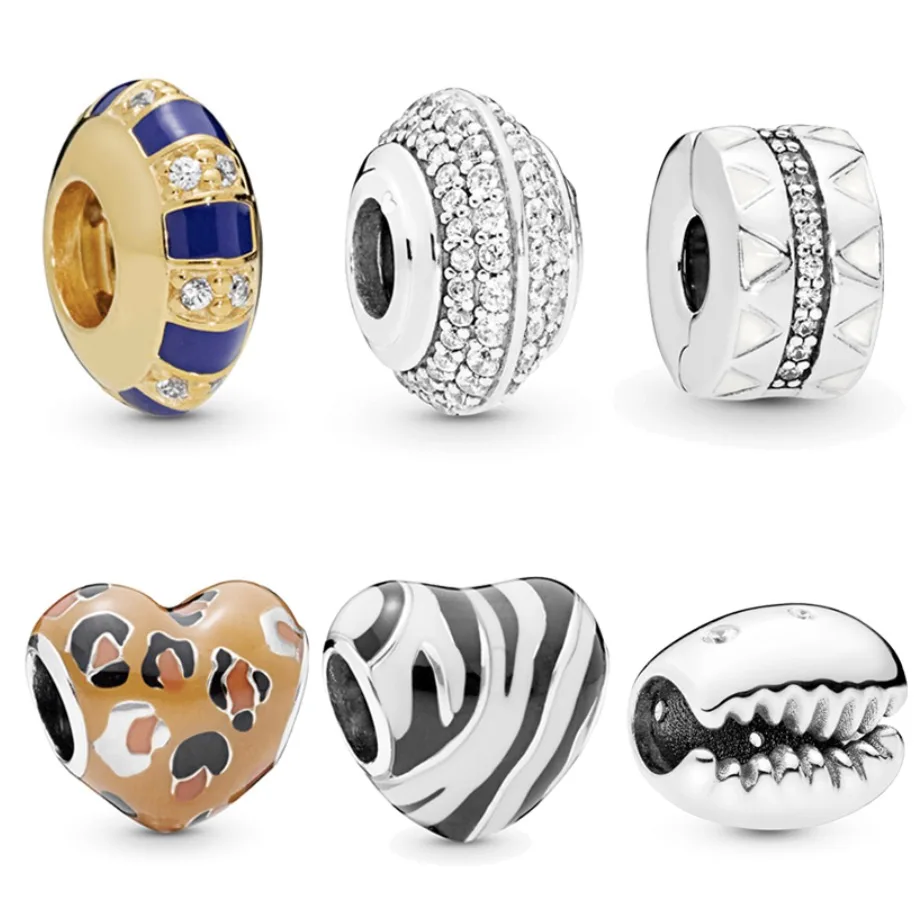 

925 Sterling Silver Beads Sparkling Pavé Heart Charms for Jewelry Making CZ fit Original Pandora Bracelets Women DIY Jewelry