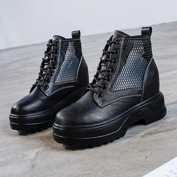 

Leather Martin Boots Women Platform 2020 New Spring Summer Breathable Casual Shoes Mesh Boots Increased Wild Tide Short Boots