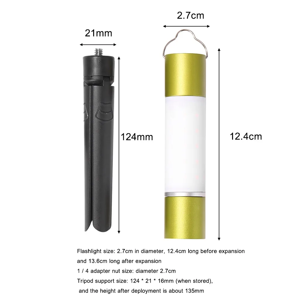 Outdoor Camping LED Telescopic Flashlight with Tripod Nuts Multifunctional Rechargeable Retractable Torch Light Table Lamp Tools 6