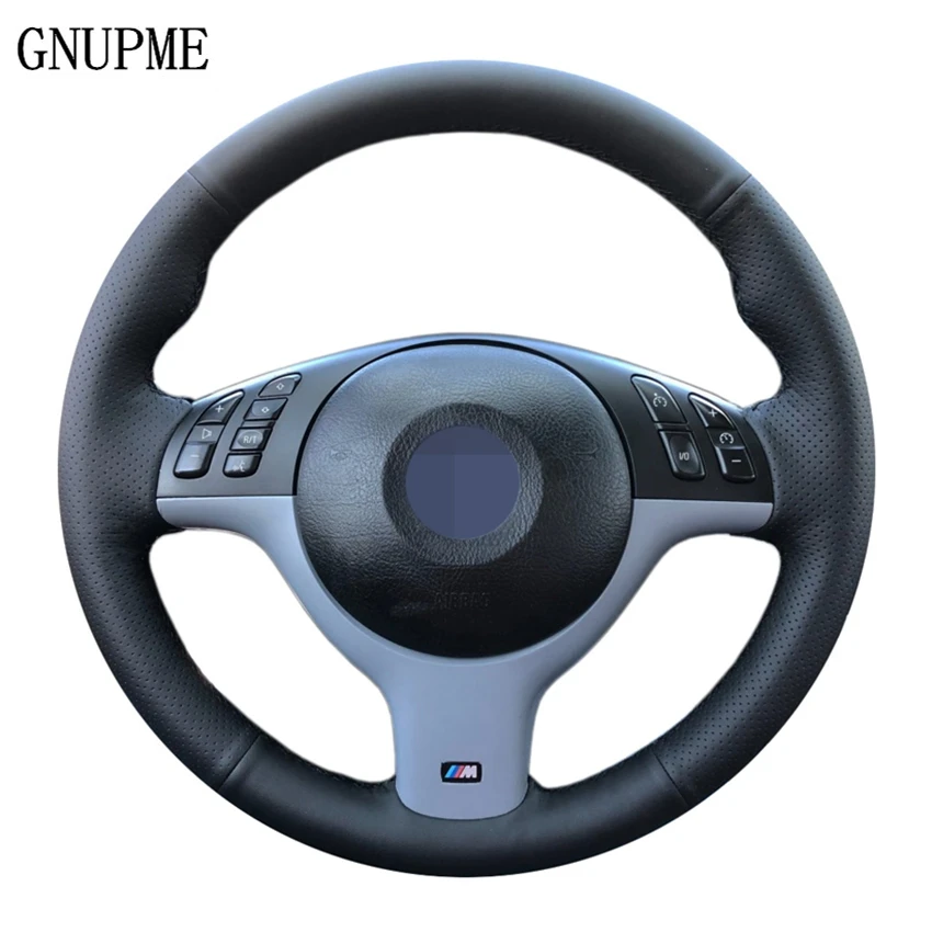 

GNUPME Black Artificial Leather Hand-stitched Car Steering Wheel Cover for BMW E46 M3 E39 330i 540i 525i 530i 2001 2002 2003