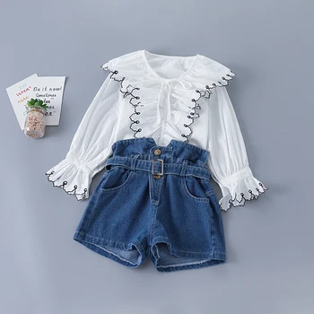 

3-7 years high quality spring girl clothing set 2020 new fashion casual solid shirt + pant kid children girls clothing