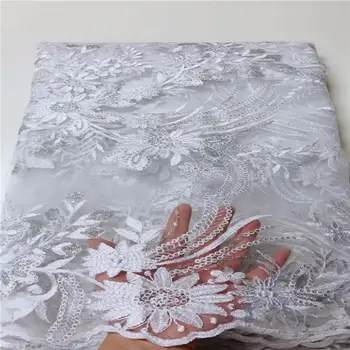 

High Quality Nigerian Tulle Lace Fabrics 2020 Latest African Pure White Sequins French Net Lace Fabric With Sequins Lace Dress