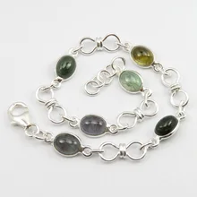 Твердые серебряные Редкие кабошон турмалин браслет дамы драгоценные камни ювелирные изделия