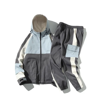 

2020 Men Streetwear HipHop Tracksuit Men Harajaku Hooded Jacket + Sweatpants Man Letter Print Sets Male Jogger Patchwork Outfits