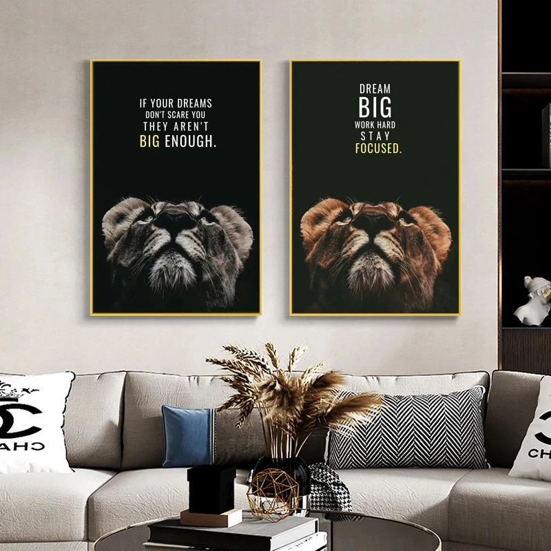 

Wild Lions Letter Motivation Quote Art Canvas Painting Wall Posters and Prints Animals Inspiration Art Picture Home Office Decor