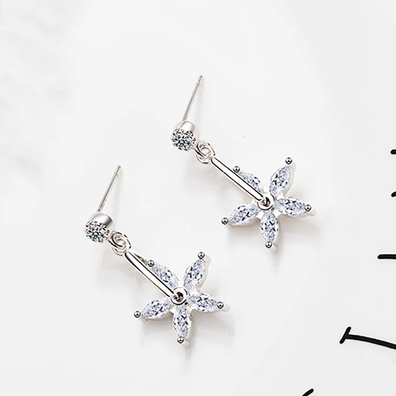 Jellystory, трендовые серебряные 925 серьги с пятью лепестками в форме цветка, циркониевые серьги-капли с драгоценным камнем для женщин, свадебные ювелирные изделия, подарок