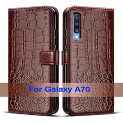 Premium Flip Leather Phone Case Wallet with Magnetic Closure - Luxurious Design - Galaxy A70 (Deep Brown)