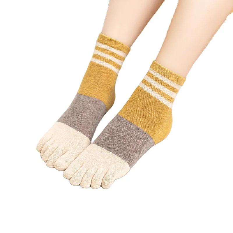 

Socks Women Cotton Ladies Socks Colorful Striped Patchwork Five Finger Toe Breathable Soft Short Sock Girls Streetwear Dropship