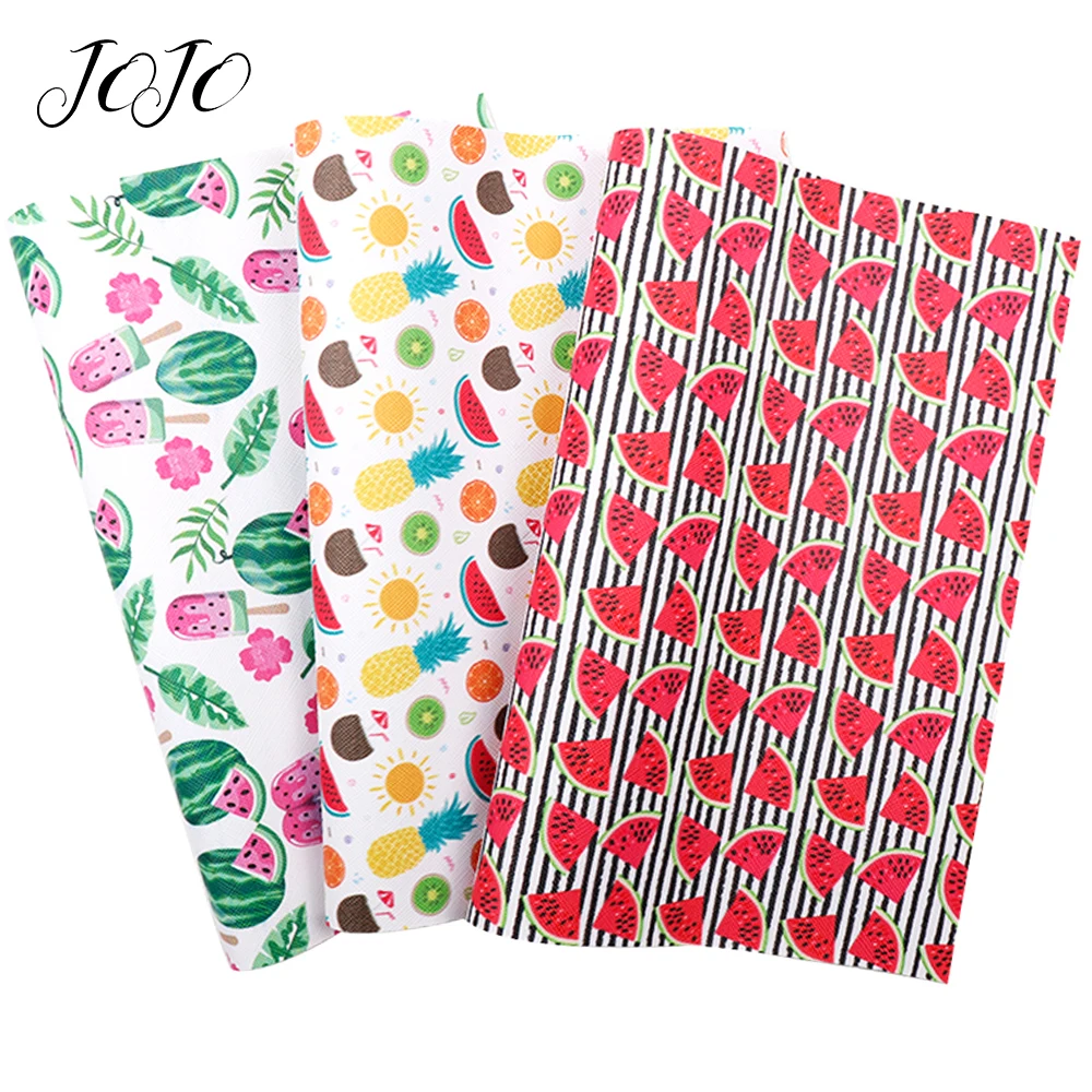 

JOJO BOWS 22*30cm 1pc Faux Synthetic Leather Fabric For Needlework Watermelon Printed Sheet Home Textile DIY Bows Apparel Sewing