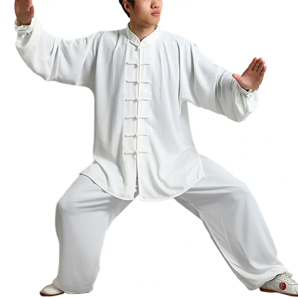 Tai Chi Clothing Chinese Traditional Kung Fu Suit 2Pcs/Set Unisex Practice Button Placket Shirt Loose