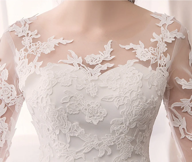 Robe De Mariee элегантные белые свадебные платья с круглым вырезом и коротким рукавом кружевная Иллюзия Аппликации вечернее платье невесты Suknia Slubna