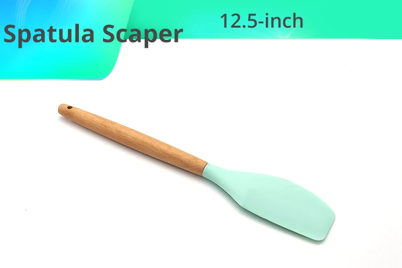 Spatula Scaper Силиконовая кухонная утварь-деревянные ручки, антипригарная не царапающаяся и термостойкая кухонная посуда кухонные инструменты - Цвет: Spatula Scaper