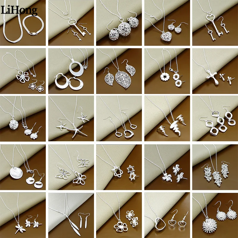 New Trendy 925 Sterling Silver Jewelry Sets Simple Fashion Insect Moon Round Ball Necklace Earrings Sets For Woman Gift
