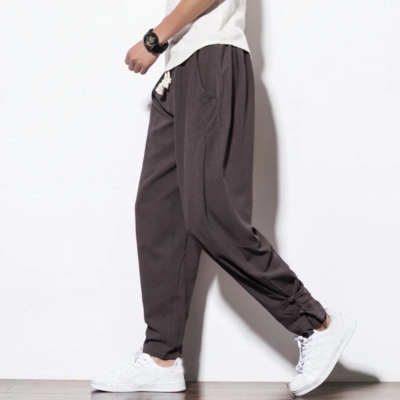 Dark Gray M-5XL мужские хлопковые Льняные китайские ретро шаровары повседневные свободные брюки хит B13 - Цвет: Dark Gray