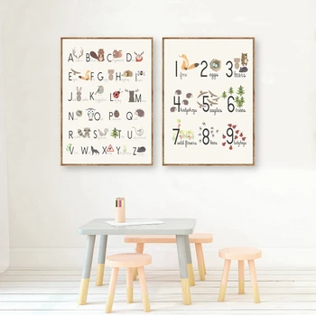 

Wall Art Modular Home Decor Woodland Animal Alphabet Number Educational Posters Print Pictures Canvas Painting For Living Room