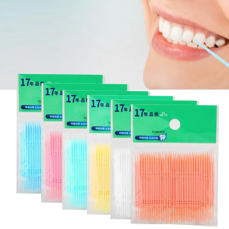 

Orthodontics 100pcs / bag Double-Head Teeth Cleaning Toothpick Oral Care Floss Pick Toothpick Teeth Brush