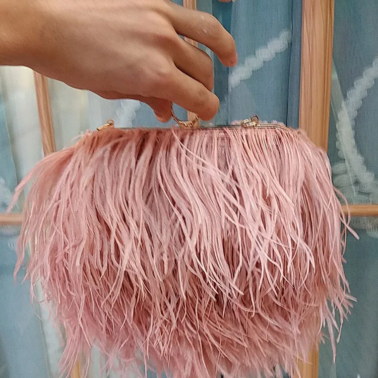 Luxury fashion women's bag ostrich fur Feather Evening Bags Fashion shoulder chain Party Wedding Banquet Day Clutches Purses