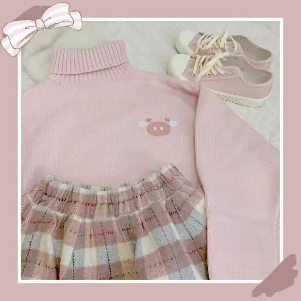 K-pop Baby Blue $ Pink Sweater & Pleated Skirt 2 PCs Set  6