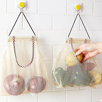 

Reusable Washable Mesh Fruit Vegetable Storage Bag Food Kitchen Shopping Mesh Fruit Vegetable Bags Eco-Friendly Pouch Net Bag
