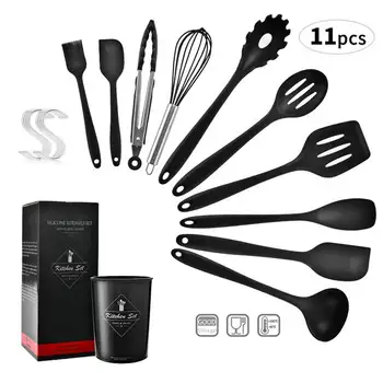 

Hot Push All Edges Included Silicone Tableware Storage Bucket 11-piece Set Non-stick Pot Shovel Kitchen Tools 10-piece Kitchen